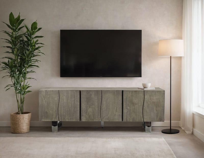 Belela TV-bænk 160 cm - røggrå og krom - Møbler - TV borde & mediemøbler - TV-borde