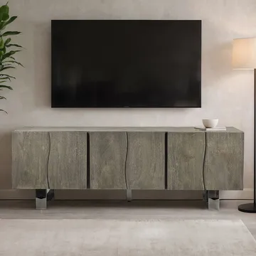 Belela TV-bænk 160 cm - røggrå og krom - Møbler - TV borde & mediemøbler - TV-borde