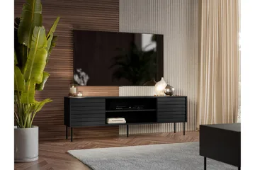 Belonger Gulvstående TV-bord 180 cm med Opbevaring i Malet Mørkt Trælameller - Sort - Møbler - TV borde & mediemøbler - TV-borde
