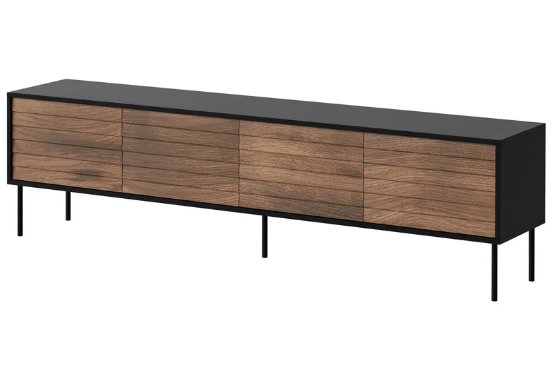 Belonger Tv-bænk 200 cm, Sort/Valnød