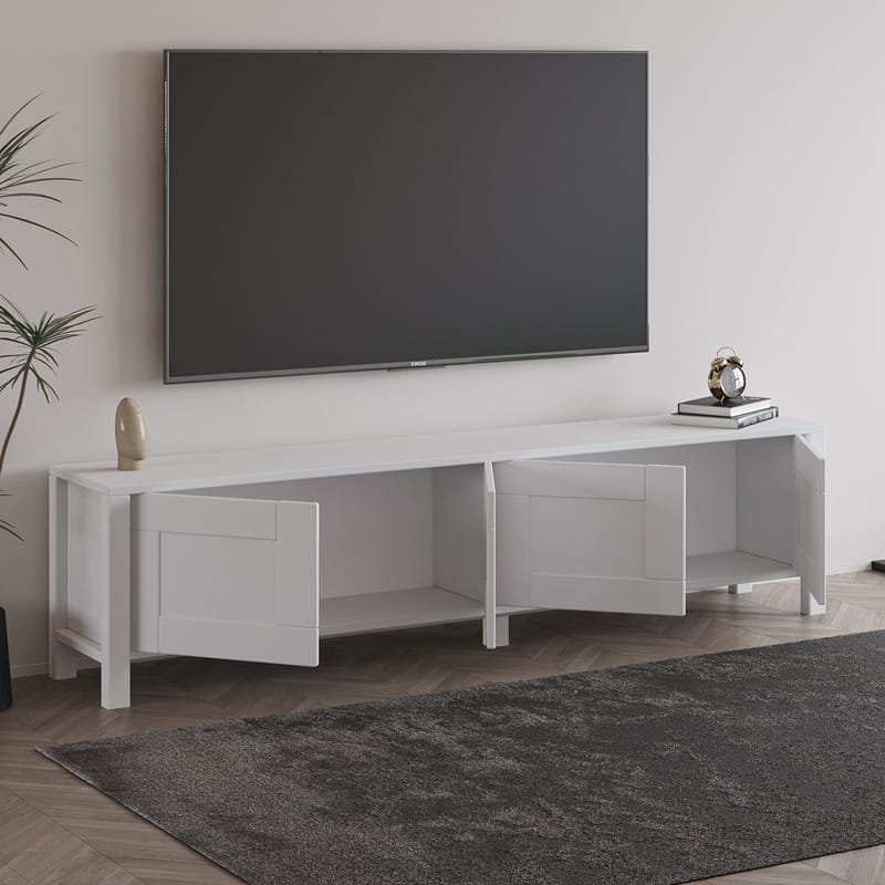 Belor Gulvstående TV-bænk 160 cm med Opbevaring i Malet Træ - Hvid - Møbler - TV borde & mediemøbler - TV-borde