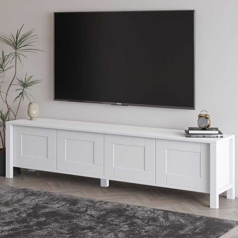 Belor Gulvstående TV-bænk 160 cm med Opbevaring i Malet Træ - Hvid - Møbler - TV borde & mediemøbler - TV-borde