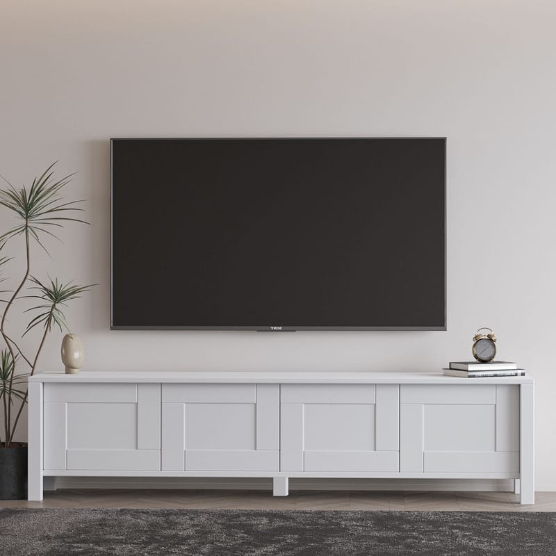 Belor Gulvstående TV-bænk 160 cm med Opbevaring i Malet Træ - Hvid - Møbler - TV borde & mediemøbler - TV-borde
