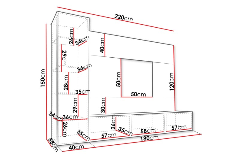 Bernice TV-skab 220x38 cm - Sort - Møbler - TV borde & mediemøbler - TV-skab