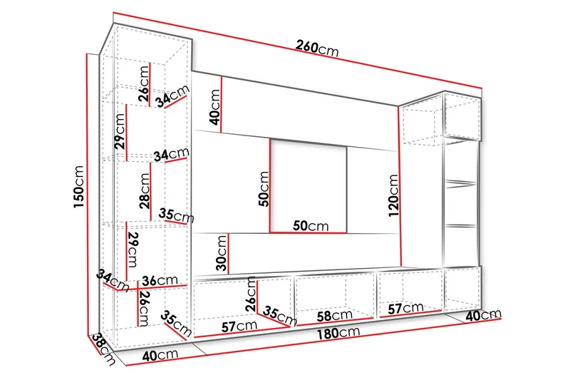 Bernice TV-skab 260x38 cm - Beige - Møbler - TV borde & mediemøbler - Tv-møbelsæt