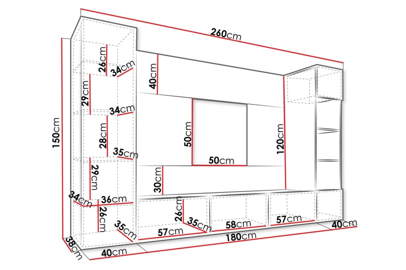 Bernice TV-skab 260x38 cm - Hvid - Møbler - TV borde & mediemøbler - Tv-møbelsæt