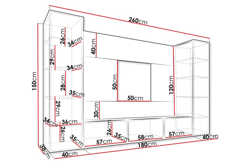 Bernice TV-skab 260x38 cm - Sort - Møbler - TV borde & mediemøbler - Tv-møbelsæt