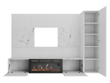 Bernice TV-vægskab 220 cm elpejs med varmefunktion og LED-belysning - beige, brun - Møbler - TV borde & mediemøbler - TV-skab