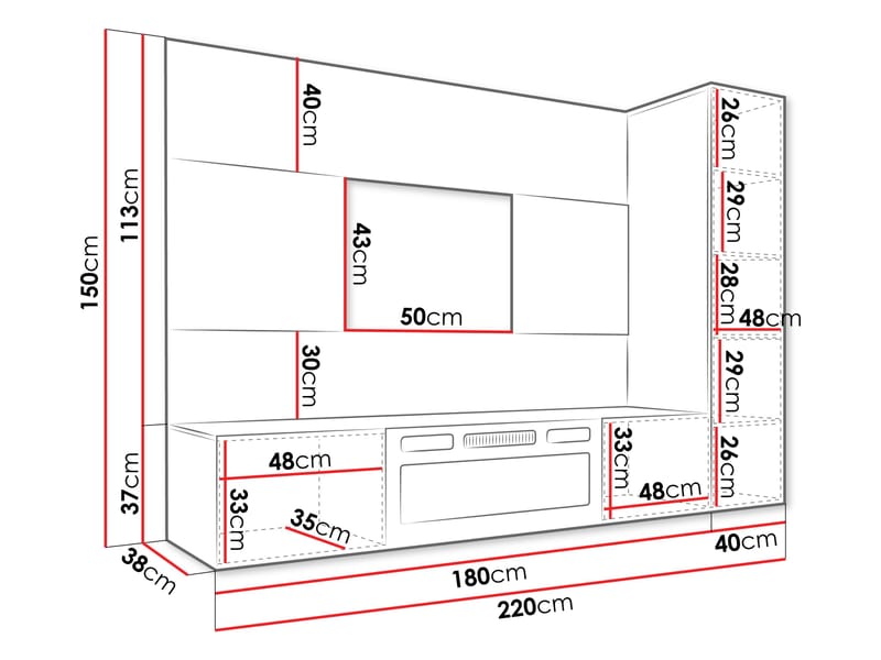 Bernice TV-vægskab 220 cm elpejs med varmefunktion og LED-belysning - beige, brun - Møbler - TV borde & mediemøbler - TV-skab