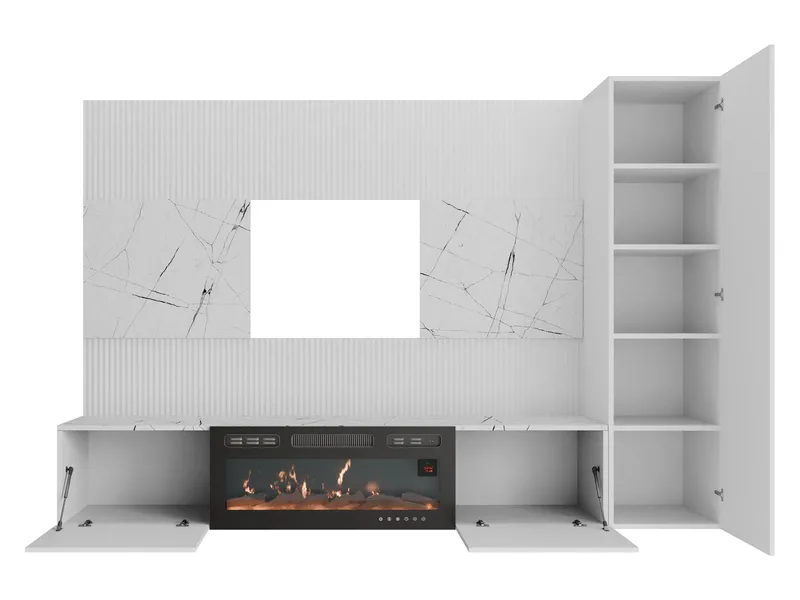 Bernice TV-vægskab 220 cm elpejs med varmefunktion og LED-belysning - hvid - Møbler - TV borde & mediemøbler - TV-skab