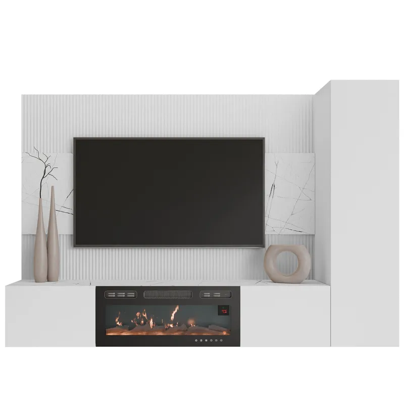 Bernice TV-vægskab 220 cm elpejs med varmefunktion og LED-belysning, hvid