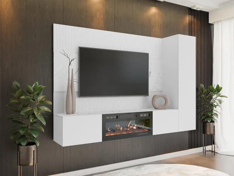 Bernice TV-vægskab 220 cm elpejs med varmefunktion og LED-belysning - hvid - Møbler - TV borde & mediemøbler - TV-skab