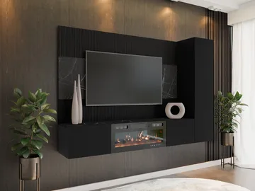 Bernice TV-vægskab 220 cm elpejs med varmefunktion og LED-belysning - sort - Møbler - TV borde & mediemøbler - Tv-møbelsæt