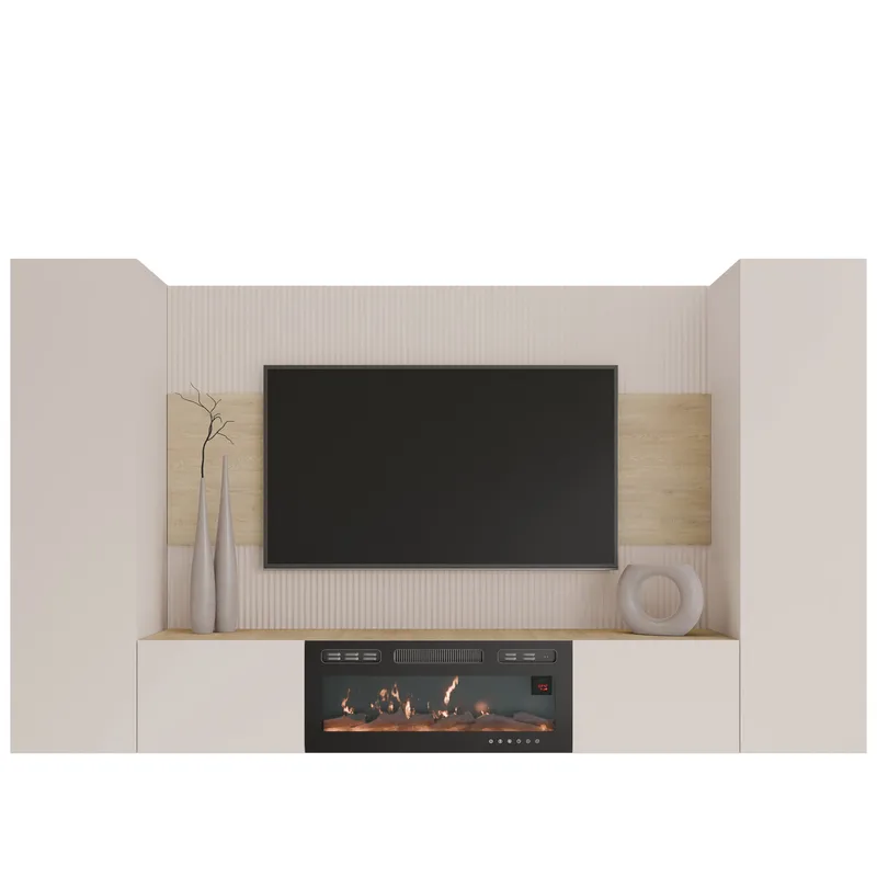 Bernice TV-vægskab 260 cm elpejs med varmefunktion og LED-belysning, beige, brun