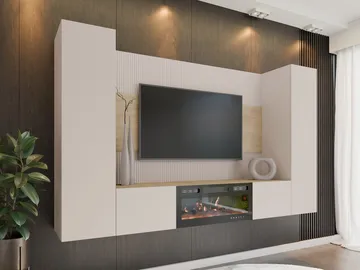 Bernice TV-vægskab 260 cm elpejs med varmefunktion og LED-belysning - beige, brun - Møbler - TV borde & mediemøbler - TV-skab