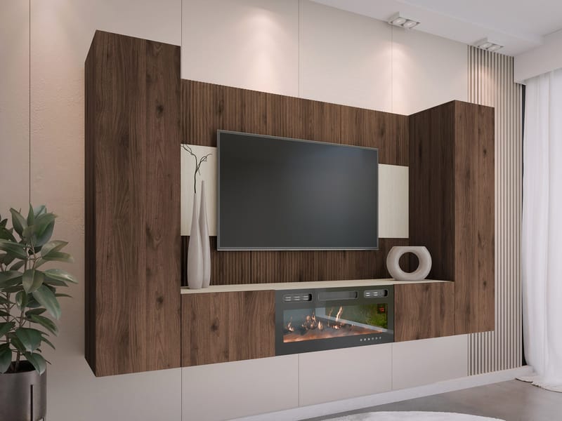 Bernice TV-vægskab 260 cm elpejs med varmefunktion og LED-belysning - brun - Møbler - TV borde & mediemøbler - TV-skab