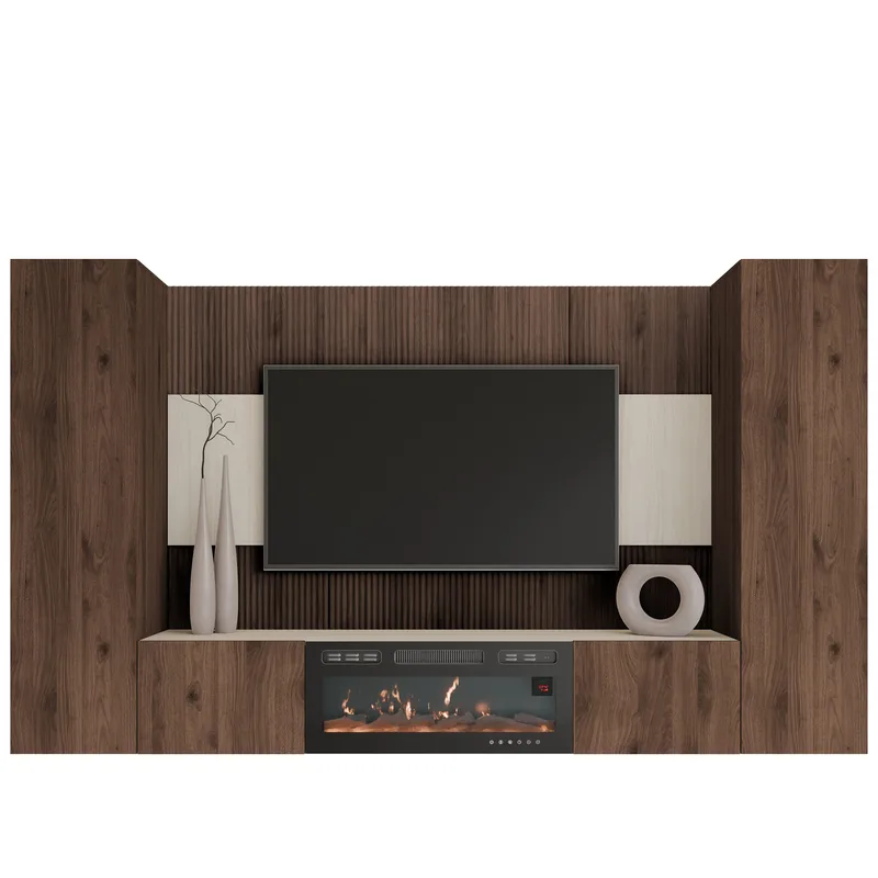 Bernice TV-vægskab 260 cm elpejs med varmefunktion og LED-belysning, brun
