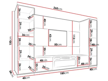 Bernice TV-vægskab 260 cm elpejs med varmefunktion og LED-belysning - sort - Møbler - TV borde & mediemøbler - TV-skab