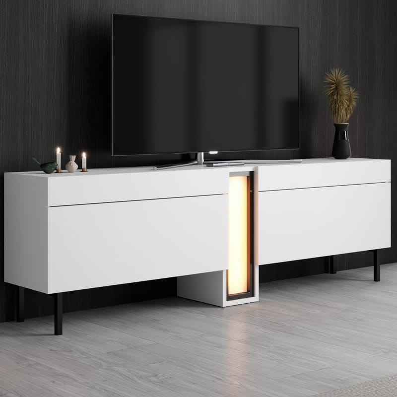Berriaren Tv-bord 180 cm med Opbevaring i Malet Træ - Hvid - Møbler - TV borde & mediemøbler - TV-borde