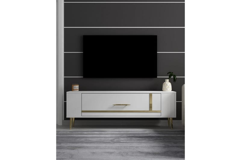 Beyra TV-bænk 120 cm - Hvid/Guld - Møbler - TV borde & mediemøbler - TV-borde