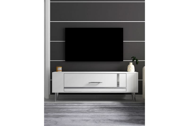 Beyra TV-bænk 120 cm - Hvid/Sølv - Møbler - TV borde & mediemøbler - TV-borde