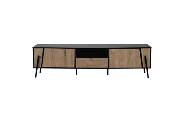 Blackpool Fritstående Tv-bord 177 cm med Opbevaring i Mørkt Træ - Sort|Beige - Møbler - TV borde & mediemøbler - TV-borde