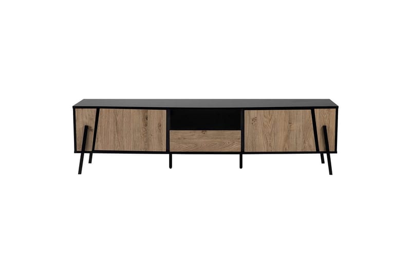 Blackpool Fritstående Tv-bord 177 cm med Opbevaring i Mørkt Træ - Sort|Beige - Møbler - TV borde & mediemøbler - TV-borde