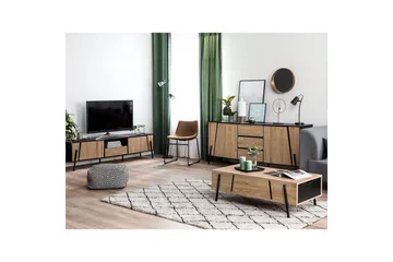 Blackpool Fritstående Tv-bord 177 cm med Opbevaring i Mørkt Træ - Sort|Beige - Møbler - TV borde & mediemøbler - TV-borde