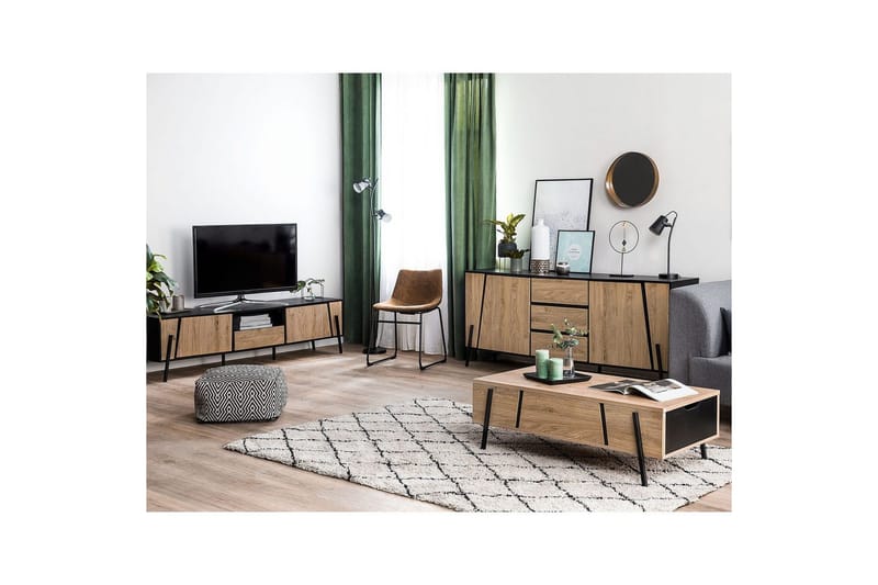 Blackpool Fritstående Tv-bord 177 cm med Opbevaring i Mørkt Træ - Sort|Beige - Møbler - TV borde & mediemøbler - TV-borde
