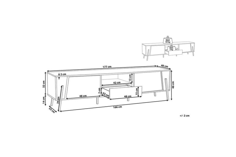 Blackpool Fritstående Tv-bord 177 cm med Opbevaring i Mørkt Træ - Sort|Beige - Møbler - TV borde & mediemøbler - TV-borde