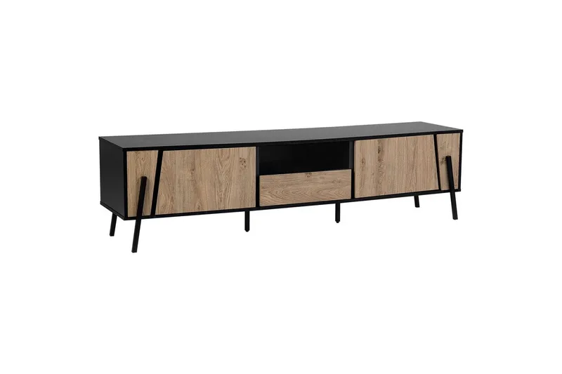 Blackpool Fritstående Tv-bord 177 cm med Opbevaring i Mørkt Træ, Sort|Beige