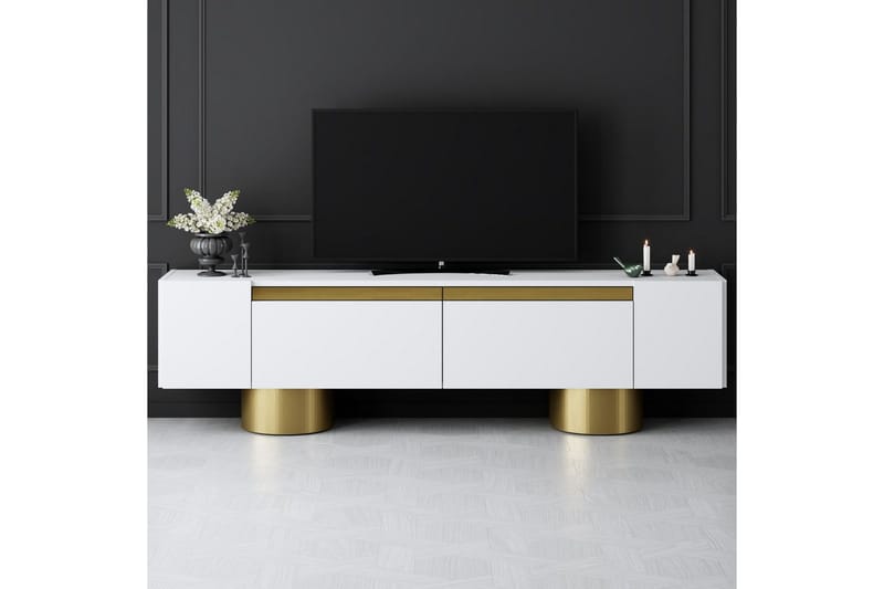 Bohemian TV-bænk 180 cm - Guld/Hvid - Møbler - TV borde & mediemøbler - TV-borde