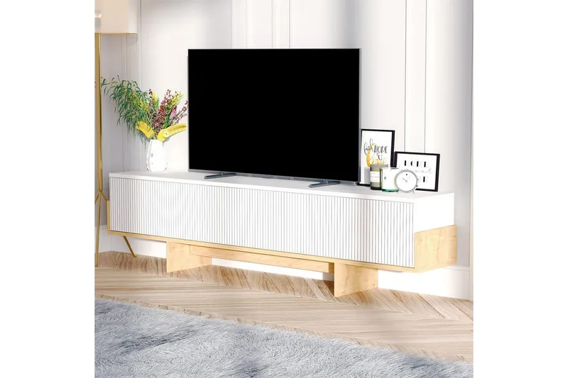 Brin Fritstående Tv-bord 180 cm med Opbevaring i Malet Træ - Hvid - Møbler - TV borde & mediemøbler - TV-borde