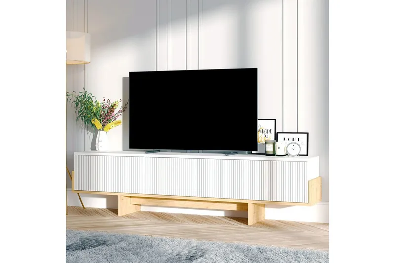 Brin Fritstående Tv-bord 180 cm med Opbevaring i Malet Træ - Hvid - Møbler - TV borde & mediemøbler - TV-borde