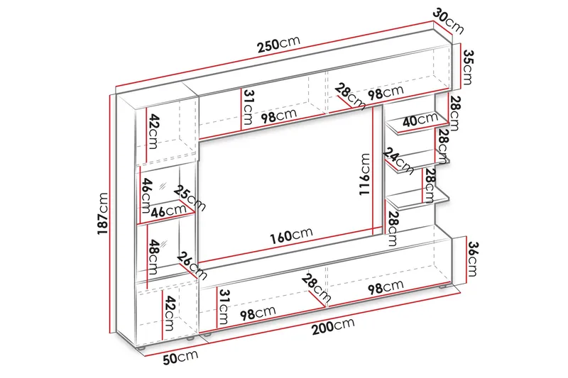 Bunda TV-møbelsæt 250x30 cm - Beige - Møbler - TV borde & mediemøbler - Tv-møbelsæt