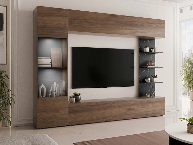 Bunda TV-vægenhed med LED-belysning 250 cm - hvid - Møbler - TV borde & mediemøbler - Tv-møbelsæt