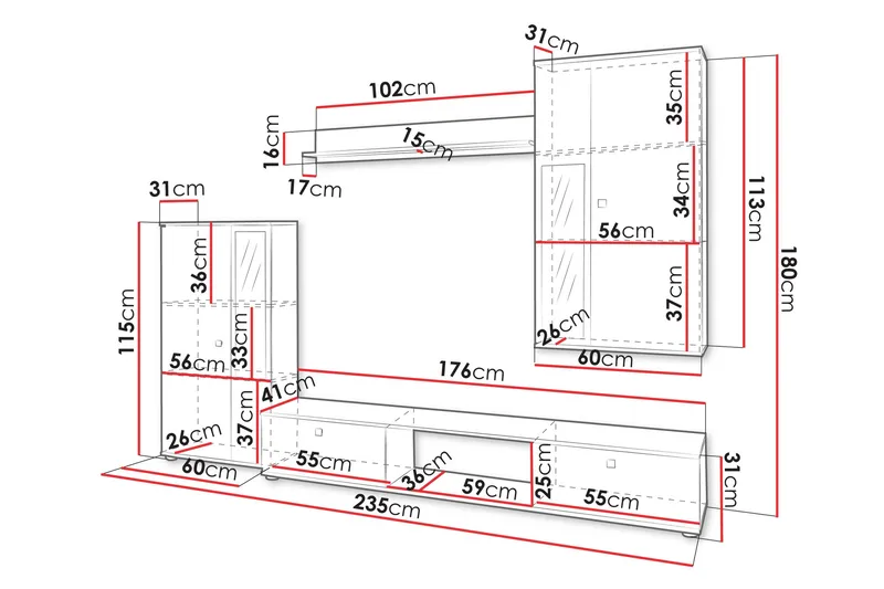 Bunta Tv-Møbelsæt - Hvid/Pink - Møbler - TV borde & mediemøbler - Tv-møbelsæt