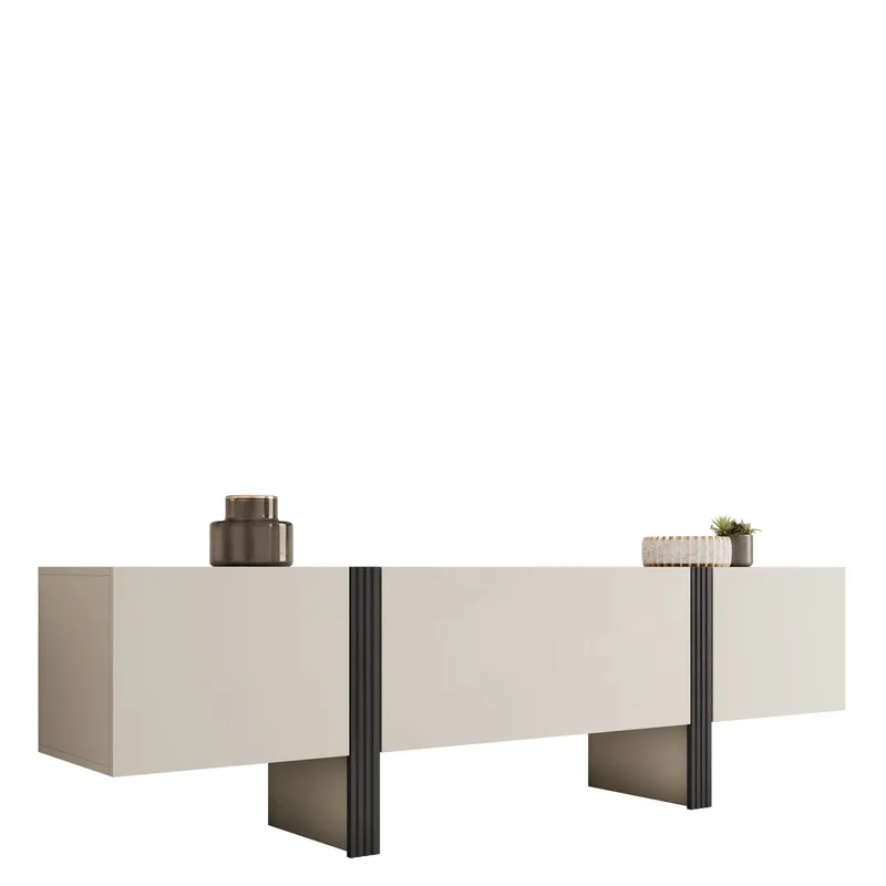 Calvenn Gulvstående TV-bænk 200 cm med Opbevaring i Malet Træ, Beige