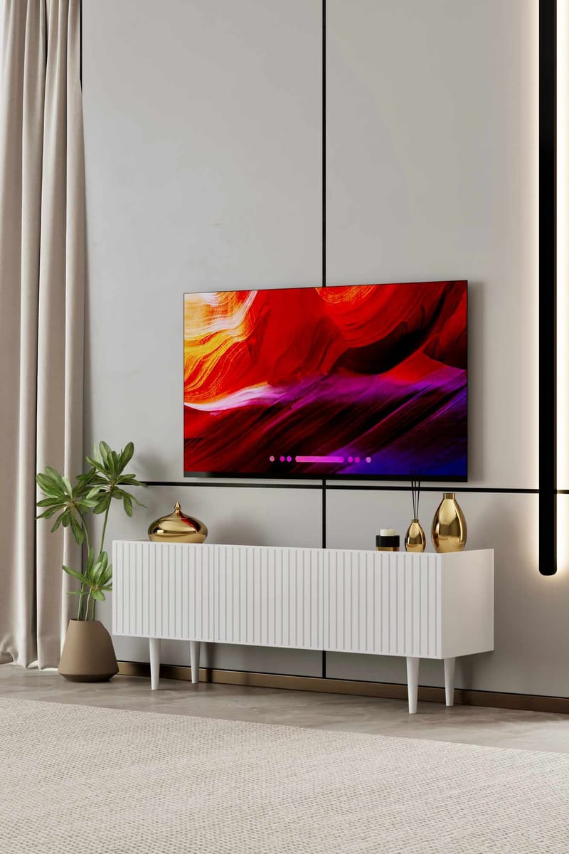 Capella Fritstående Tv-bord 140 cm med Opbevaring i Malet Træ - Hvid - Møbler - TV borde & mediemøbler - TV-borde
