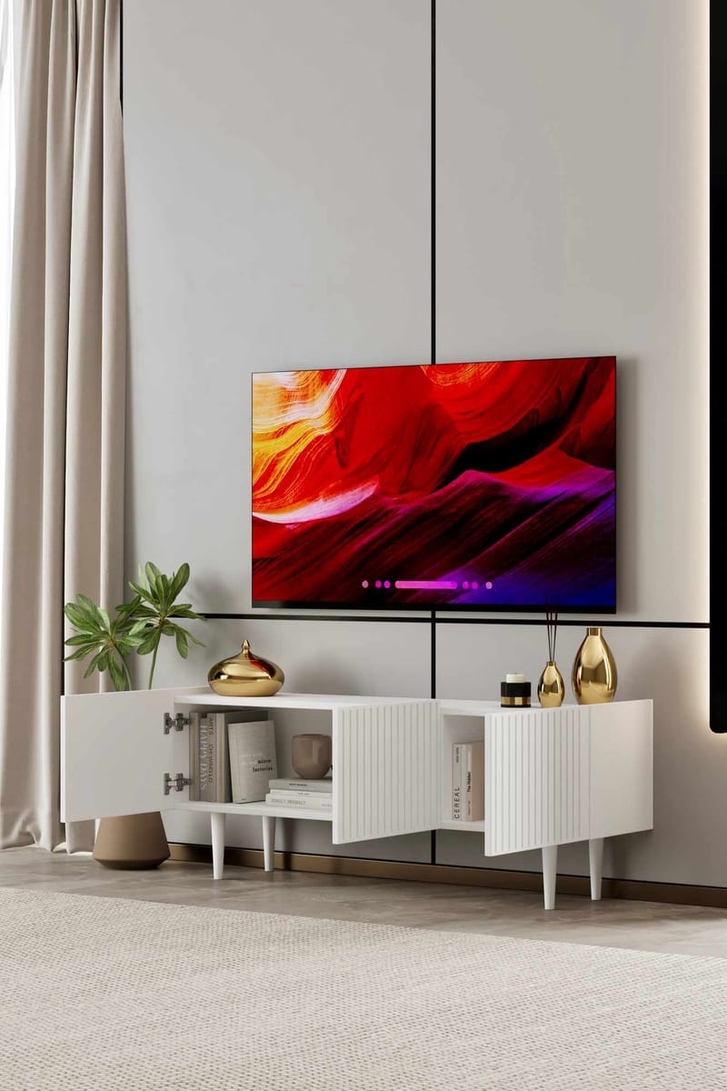 Capella Fritstående Tv-bord 140 cm med Opbevaring i Malet Træ - Hvid - Møbler - TV borde & mediemøbler - TV-borde