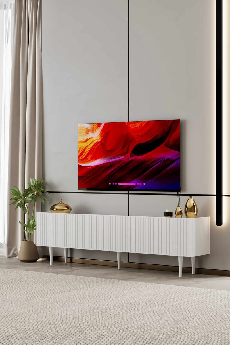 Capella Fritstående Tv-bord 180 cm med Opbevaring i Malet Træ - Hvid - Møbler - TV borde & mediemøbler - TV-borde