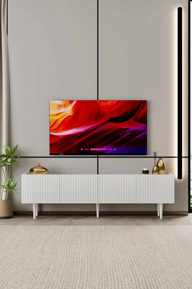 Capella Fritstående Tv-bord 180 cm med Opbevaring i Malet Træ - Hvid - Møbler - TV borde & mediemøbler - TV-borde