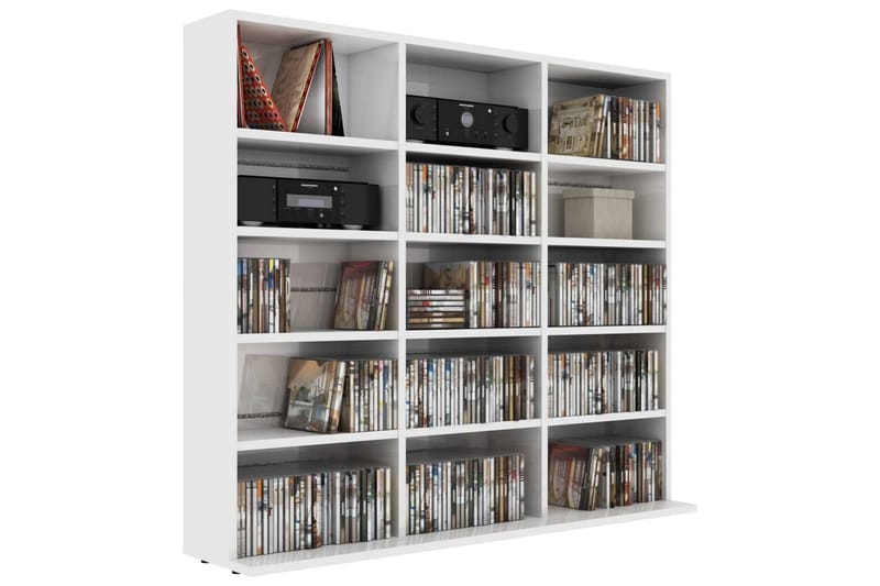 Cd-Reol 102x16x89,5 cm Spånplade Hvid Højglans - Hvid - Møbler - TV borde & mediemøbler - CD/DVD/Blu Ray reol