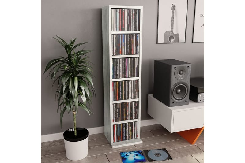 CD-reol 21 x 16 x 88 cm spånplade betongrå - M�øbler - TV borde & mediemøbler - CD/DVD/Blu Ray reol