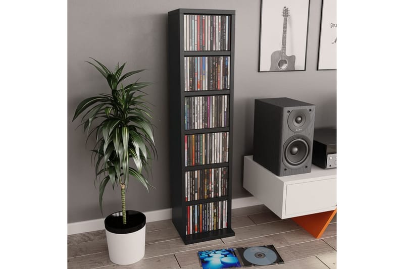 CD-reol 21 x 16 x 88 cm spånplade sort - Møbler - TV borde & mediemøbler - CD/DVD/Blu Ray reol
