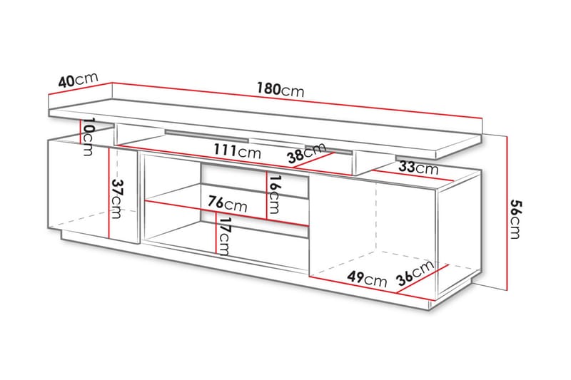 Ceasar TV-bænk 180 cm - Sort - Møbler - TV borde & mediemøbler - TV-borde