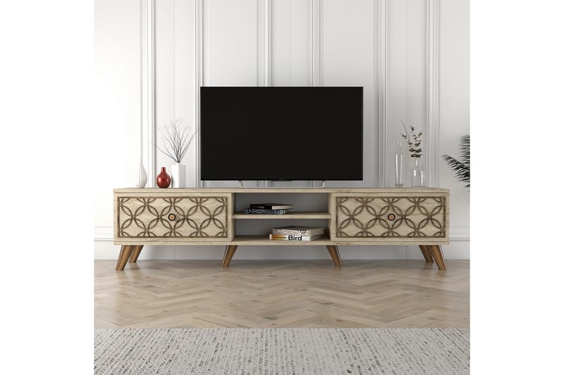 Chass Gulvstående Tv-bord 180 cm med Opbevaring i Lyst Træ - Beige - Møbler - TV borde & mediemøbler - TV-borde