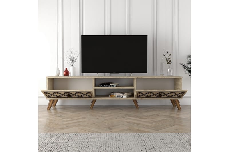 Chass Gulvstående Tv-bord 180 cm med Opbevaring i Lyst Træ - Beige - Møbler - TV borde & mediemøbler - TV-borde