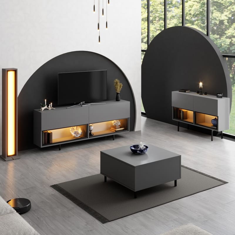 Cielieucel TV-bænk 180 cm - Antracit - Møbler - TV borde & mediemøbler - Mediestativ & vægbeslag