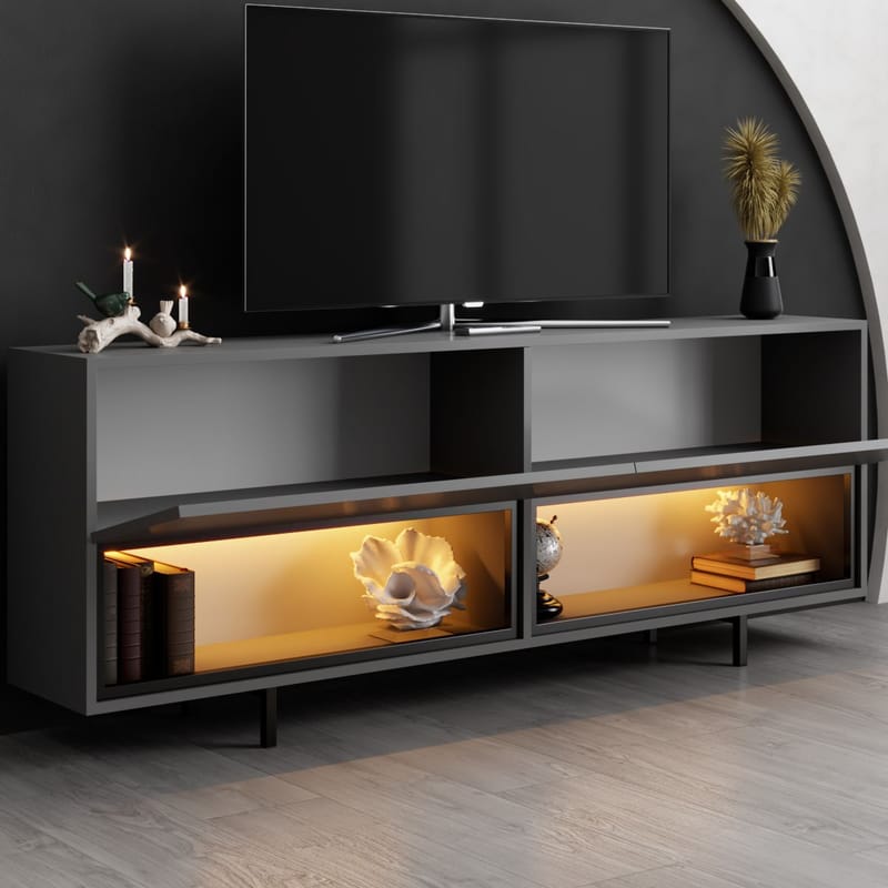 Cielieucel TV-bænk 180 cm - Antracit - Møbler - TV borde & mediemøbler - Mediestativ & vægbeslag